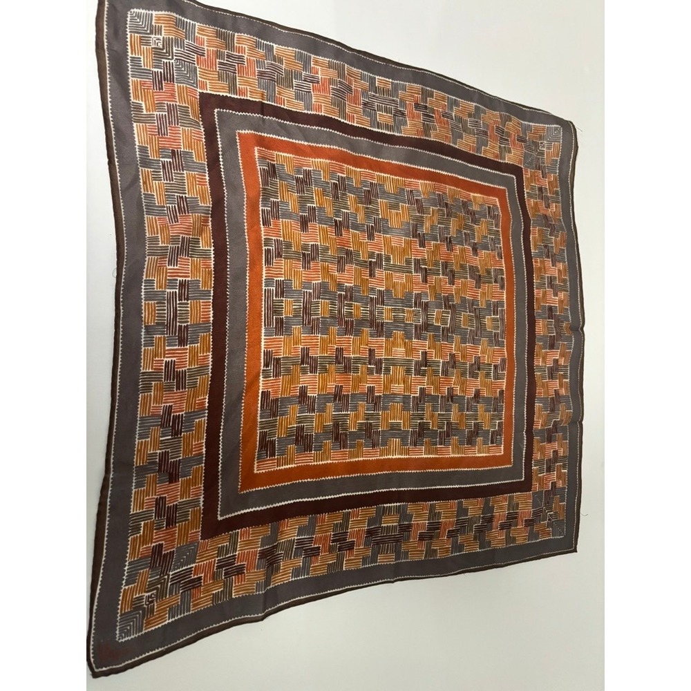 Vera Newman Vintage Silk Blend Scarf Brown Orange Geometric Sheer Square Japan - Picture 5 of 6